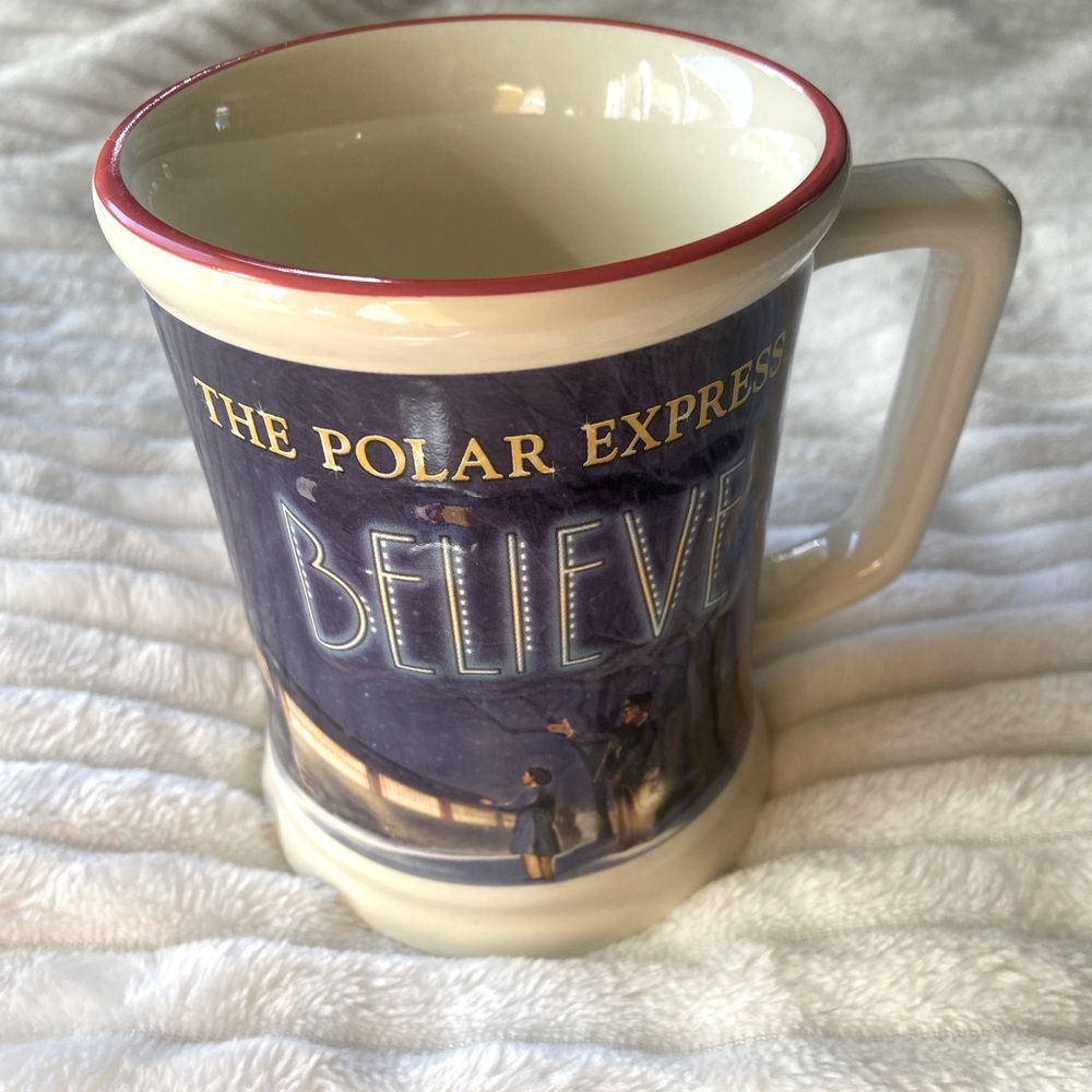 The Polar Express Train “Believe” 3D Raised Ceramic Hot Cocoa Tea Coffee cup mug